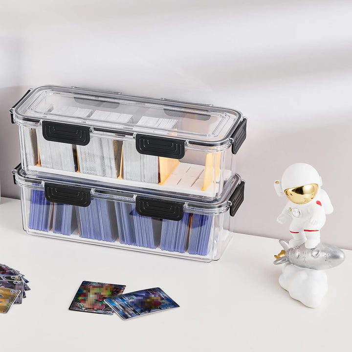 Toploader Storage Box, Trading Card Storage Box with 5 Dividers, Hard Plastic TCG Card Storage Box for Top Loaders, Large for 165 Toploaders 650 Cards (2 Pack)