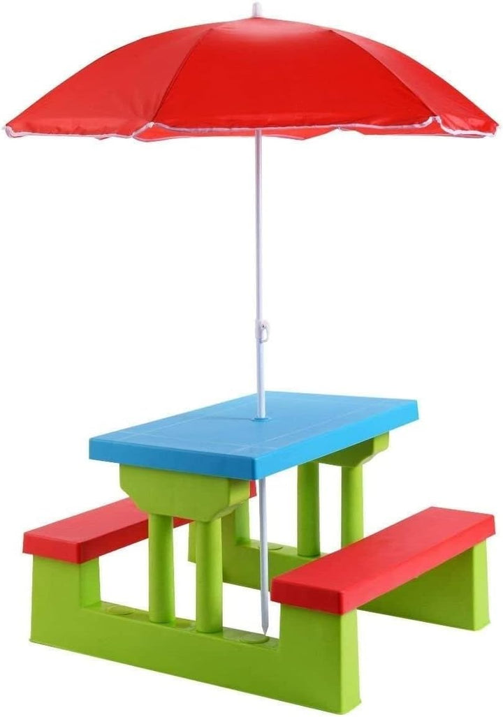 Kids Picnic Table, Indoor & Outdoor Table and Bench with Removable Umbrella, Portable Toddler Picnic Table and Chair Set for Garden, Backyard, Patio