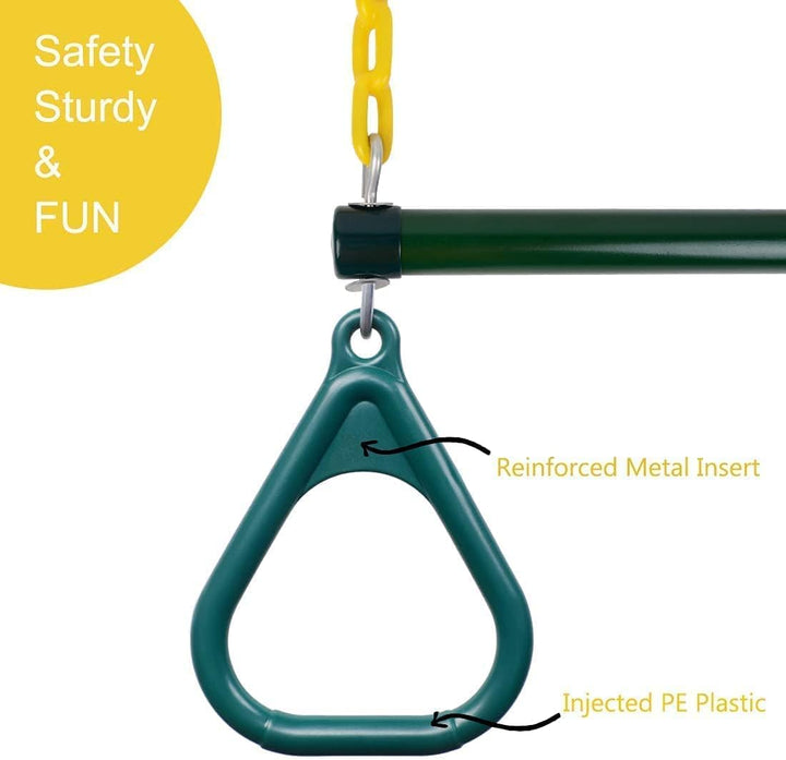 Gym Rings Trapeze Swing Bar 17", Heavy Duty 47" Chain Swing Set Accessories with Locking Carabiners, Monkey Bars for Backyard, Playground, Playroom