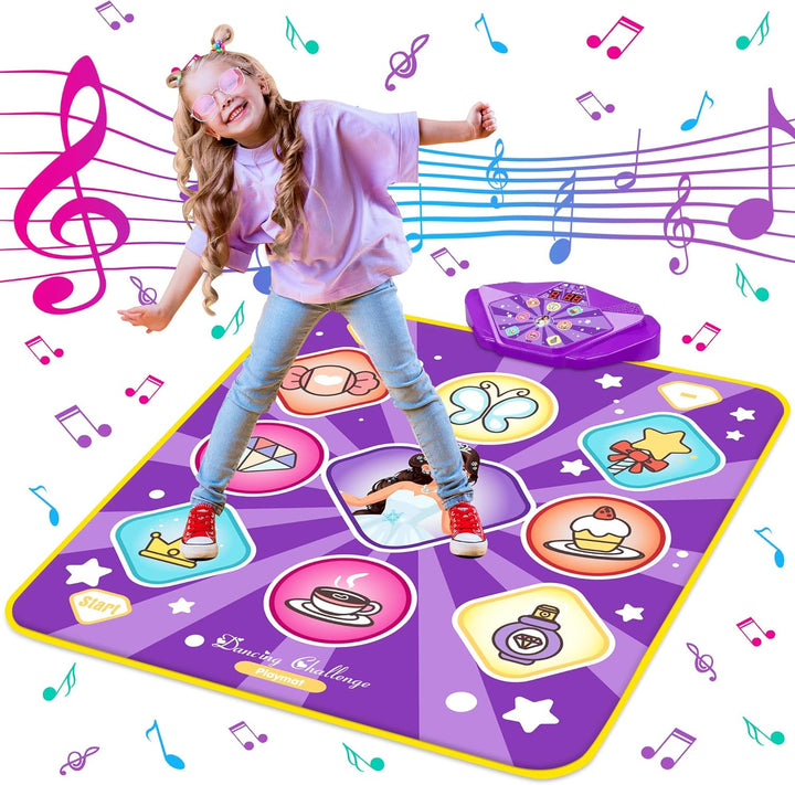 Unicorn Dance Mat, Dance Mixer Rhythm Step Play Mat, Pink Dance Pad with LED Lights, Adjustable Volume, Built-In Music, 5 Game Modes, Xmas B-Day Gifts for 3-12 Years Old Girls Toys
