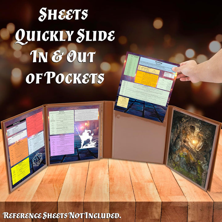 DM Screen Faux Leather 8-Panel Deluxe GM Screen - Eight Panel Folding Dungeon Master Screen with 2 Swinging Panels and Wet Erase Pockets for Ttrpgs, Inserts Not Included