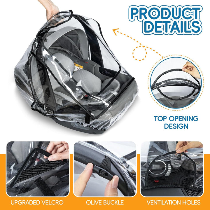 Car Seat Rain Cover, Baby Car Seat Rain Cover Universal with Side Ventilation and Quick-Access Large Window, Protected from Rain, Snow, Wind and Dust, Baby Travel Accessories