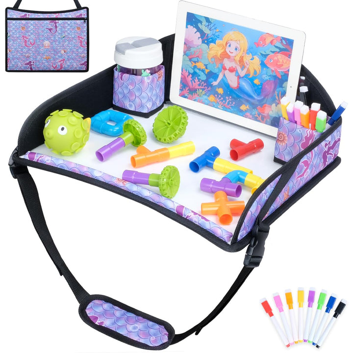 Kids Travel Tray for Toddler Car Seat, Travel Tray for Airplane, Toddler Car Seat Lap Tray, Carseat Table Tray for Kids Travel Activities (Black-1)