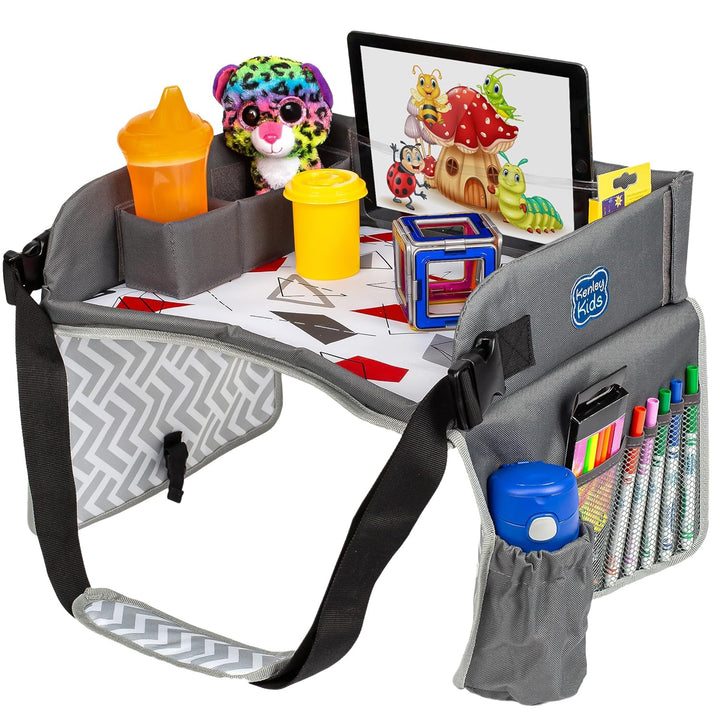 Travel Tray, Toddler Car Seat Lap Tray, Road Trip Essentials Activity Table (Blue/Gray)