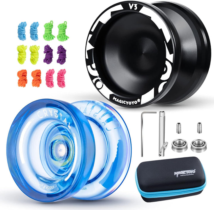 V3 Yoyo for Kids 8-12 or Above, Responsive Yoyo Professional with Dual Function, Professional Trick Yo Yo for Adults with 12 Yo-Yo Strings, KK Bearing, Bearing Puller, Axle,Case Bag -Black