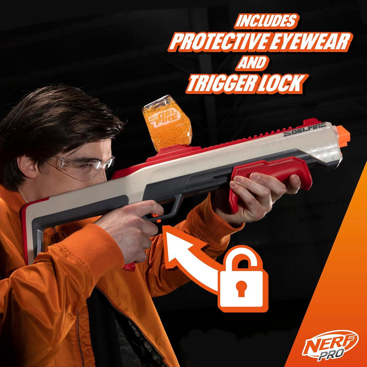 Pro Gelfire Raid Blaster, Fire 5 Rounds at Once, 10,000 Gel Rounds, 800 round Hopper, Eyewear, Toys for Teens Ages 14 & Up