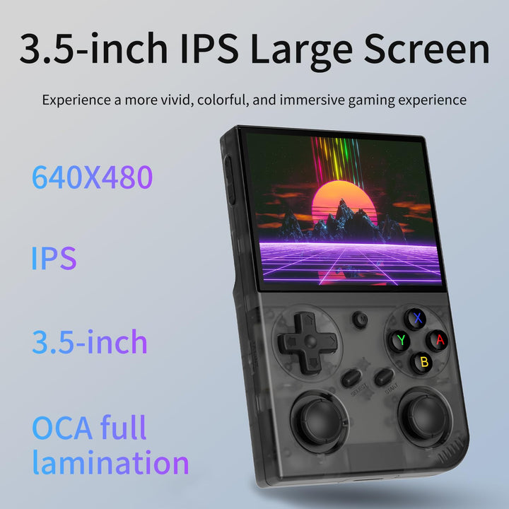 G350 Retro Handheld Game Console , G350 Retro Gaming Console 3.5'' IPS Screen Linux System Built-In 64G TF Card 20+Emulators Pre-Installed 4371 Games Retro Game Console with 3200Mah Battery Black