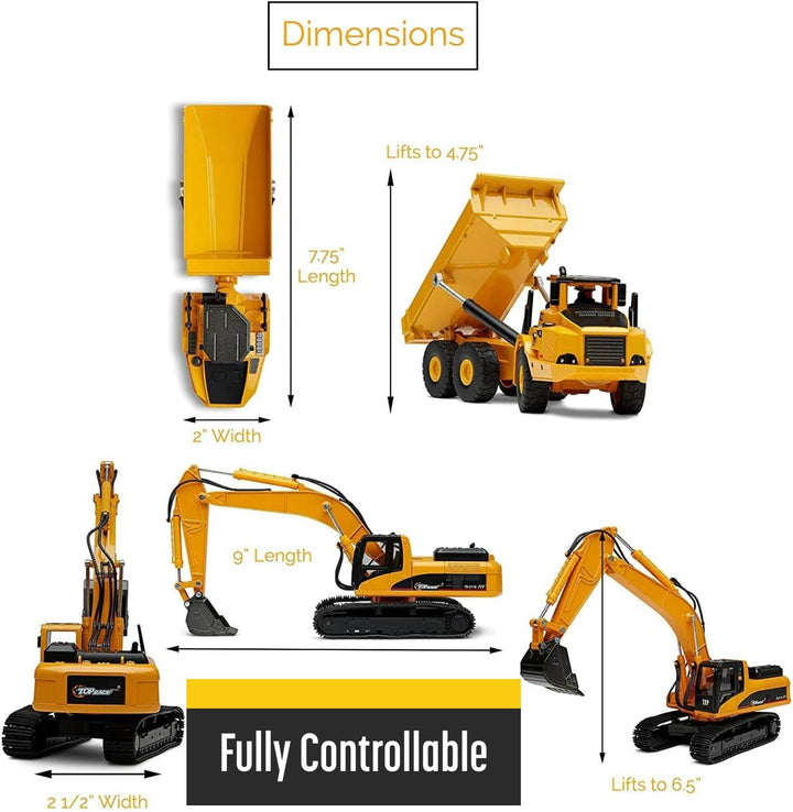 Construction Toys Set - Metal Excavator Toy, Dump Truck for Kids - Realistic Toy Trucks with Moving Parts for Indoor, Outdoor Play - Durable Construction Vehicles for Boys and Girls