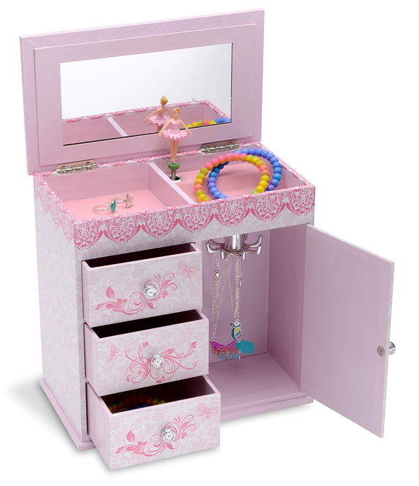 - Ballerina Jewelry Box for Girls with 3 Pullout Drawers - Ballerina Music Box with Swan Lake Tune - Ballet Slipper Design - Jewelry Storage Organizer for Necklaces and Bracelets