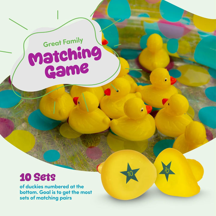 Duck Pond Matching Carnival Game for Kids, 36" X 6" Inflatable Pool & 20 Plastic Ducks with Numbers, Water Outdoor Game for Kids, Fun Memory Game for Backyard, Birthday Party Field Day Games