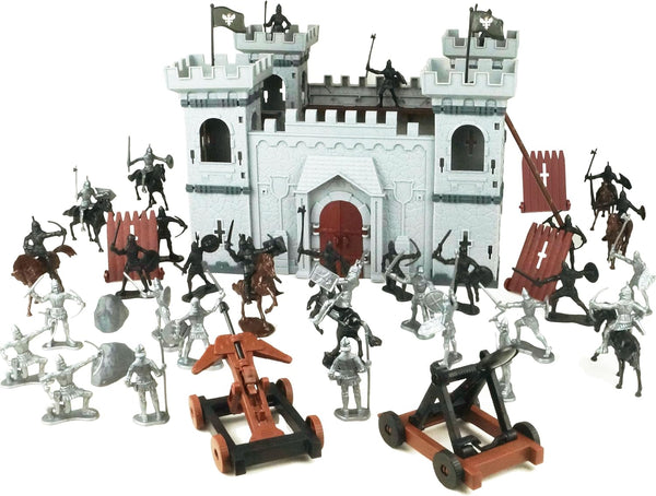 DIY Castle Fort Building the Medieval Times Middle Ages Military Model Kit Set and Figures Soldier Knight Simulated Siege War of Attack (Type C)