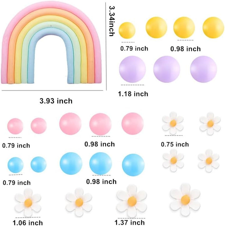 Boho Cake Topper,  26Pcs Rainbow Cake Topper for Hippie Themed Daisy Flowrs Blue Dog Cake Toppers Pastel Ball Cake Decorations for Bohemian Groovy Hippie Wedding Party Supplies