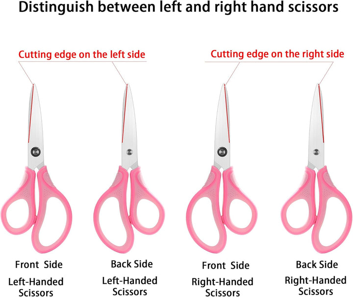 7" Real Left Handed Student Scissors, Premium Stainless Steel Blades Shears for Age 8~12,Ergonomic Semi-Soft ABS Rubber Grip, Suitable for School, Office and Family Daily Use,Pink