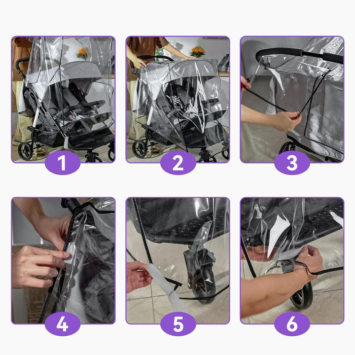 Double Stroller Rain Cover, Weather Shield Double Stroller for Side by Side Seats Twin Stroller, Baby Outdoor Activities Accessories, Protects Children from Rain, Snow, Wind