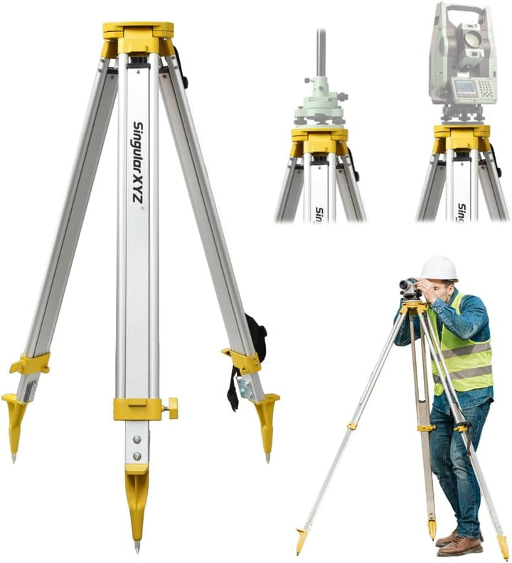 Aluminum Surveying Tripod, Heavy Duty Construction Transit Tripod with Quick Clamp, 5/8-Inch-11 Threaded Flat Head for RTK Base Station, Total Station & Laser Level(Include Tribrach)