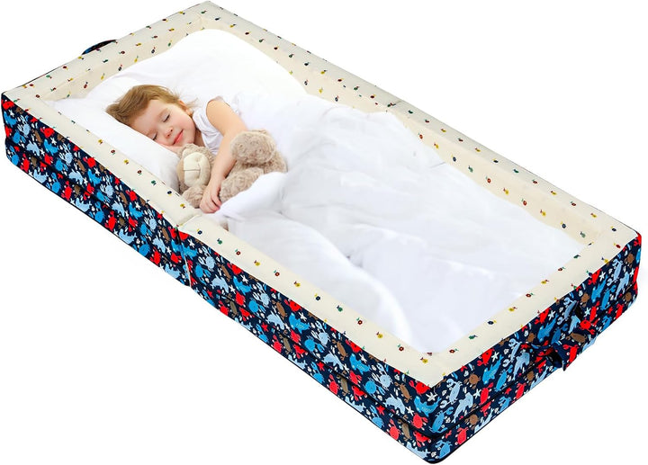 Portable Toddler Travel Bed – Foldable Soft Foam Floor Crib with Washable Cover, Built-In Safety Rails, No Assembly, Compact for Travel & Home Use, Grey