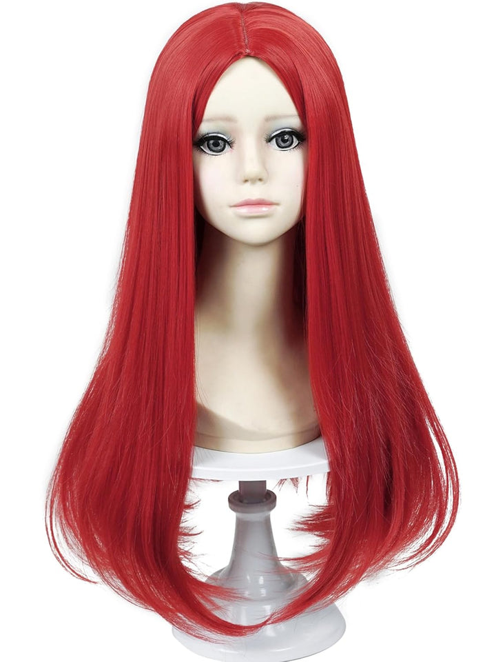 Long Straight Black Kids Wig with Flower Hair Clip, Wigs for Girls Toddler Cosplay 27.6'' Synthetic Hair + Wig Cap for Halloween Party Daily Costumes