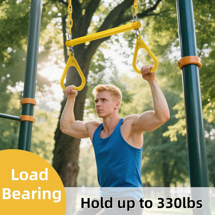 Trapeze Swing Bar Rings, 17" Heavy Duty Plastic Coated Chains Swing Set Chain with Locking, Trapeze Monkey Bar Accessories for Home Gym, Strength Training, Fitness