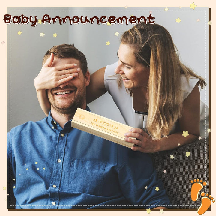 Pregnancy Test Keepsake Box Surprise Pregnancy Announcement Box Wooden Baby for Husband Grandparents Baby Memory Souvenir Collection Case with Raffia Ribbon(Classic)