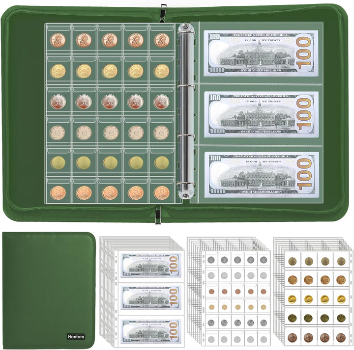 Coin Collection Album Holder for Collectors, 400 Pockets Fireproof Coin Collection Book & 36 Paper Money Organizer Binder for Coin Currency Collection Supplies,Pennies,Bill,Tokens,Badges
