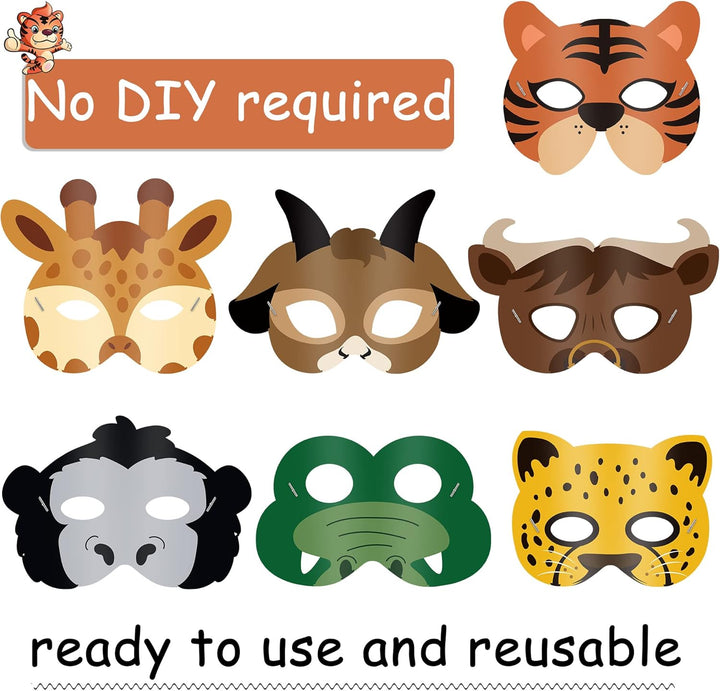 16 Pcs Safari Animal Masks for Kids Jungle Zoo Animals Cartoon Masks for Woodland Animal Theme Birthday Party Decorations
