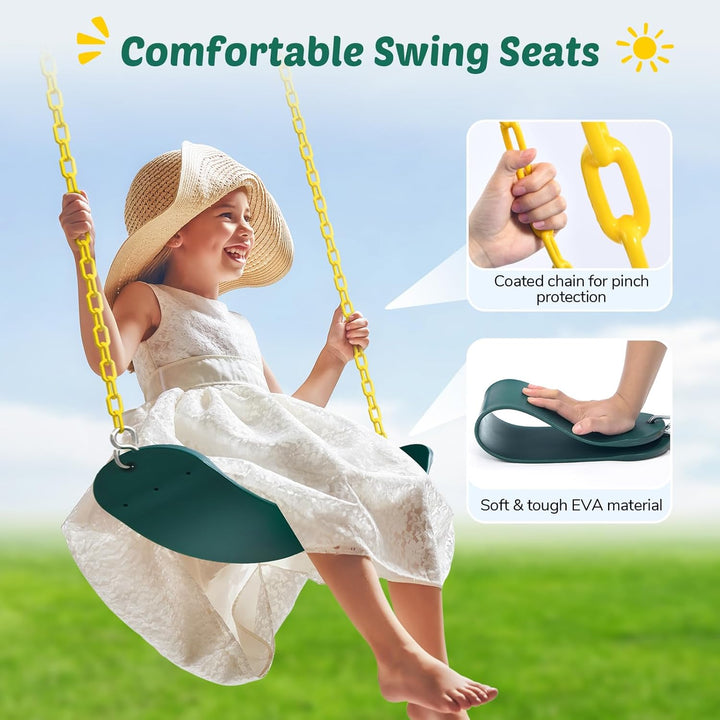440Lbs 2 Seat Swing Sets for Backyard, 1 Saucer Swing and 1 Belt Swing with Heavy Duty Outdoor A-Frame Metal Swing Stand for Playground, Playset