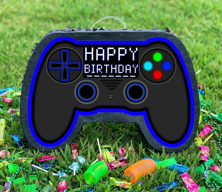 Blue Video Game Controller Piñata (Small Stick Included) 17”X11”X 3” Perfect for Birthday Gamer Parties, Party Decor, Gaming Theme Parties and Other Decorations