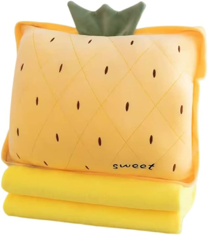 15" Stuffed Fruit Travel Blanket and Pillow Set,3 in 1 Plush Stuffed Hugging Pillow with Warming Hands Pillow Blanket for Kids Gift Travel Airplane Train Bed Office Nap (Pink - Strawberry)