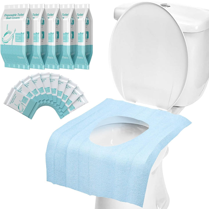 50 Pack Toilet Seat Covers Disposable - Waterproof 16X24 Inch Extra Large Individually Wrapped Toilet Seat Shields Travel Accessories for Adults Kids