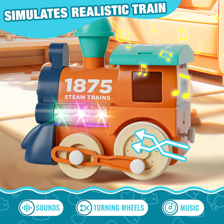 Electric Train Set for Toddlers & Kids W/Music, Lights & Tracks - First Choo Choo Train, Magnetic Connection, Birthday Gifts for Boys and Girls