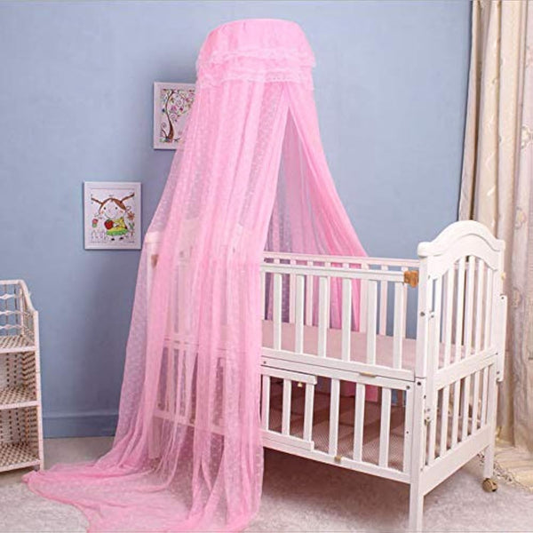 Baby Infant Toddler Bed Dome Cots Mosquito Netting Hanging Bed Net Mosquito Bar Frame Palace-Style Crib Bedding Set (Pink Mosquito Netting Only, without Stand)