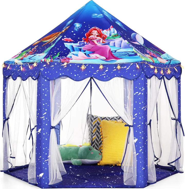 Princess Tent Girls Large Playhouse Kids Castle Play Tent with Star Lights Toy for Children Indoor and Outdoor Games, 55'' X 53'' (Dxh)
