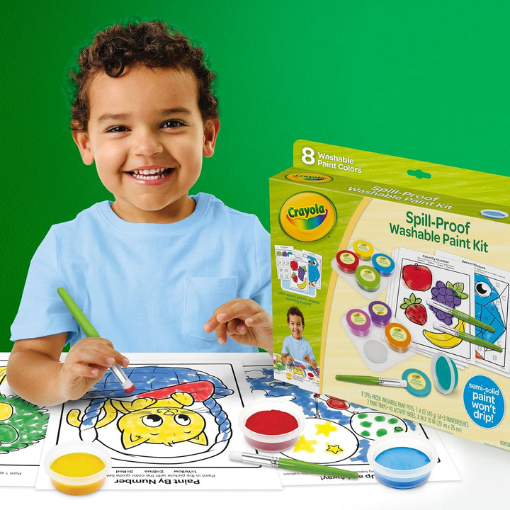 Spill Proof Paint Set (8Ct), Washable Toddler Paint Kit, Includes Brushes, Pots, Activity Pages, Toddler Gift, Ages 3+
