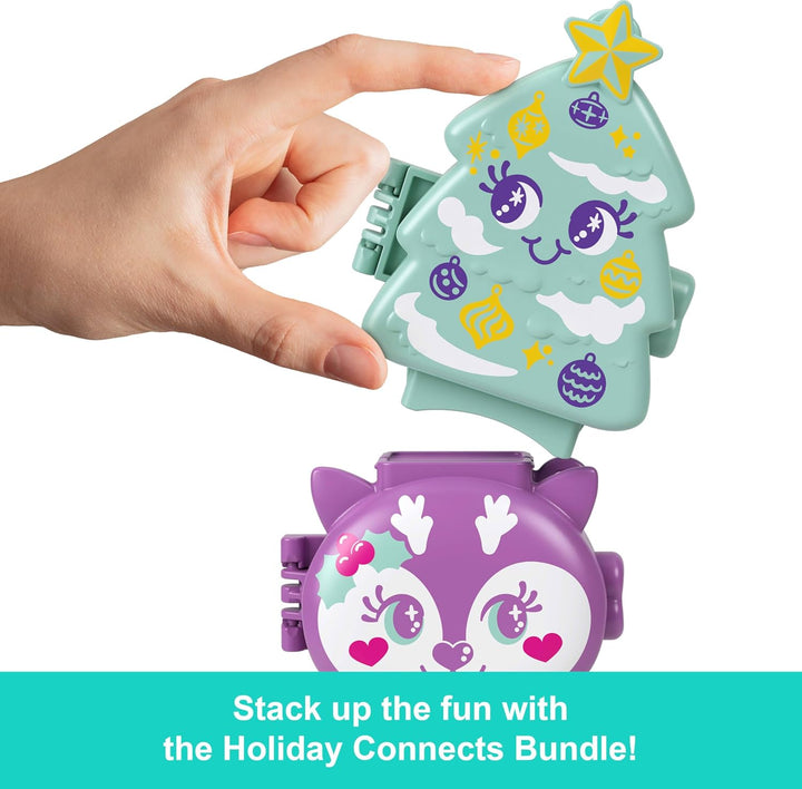 Mini Toys, Holiday Stackable Compact Playset Bundle with Micro Doll, Accessories, Pet Animal, Travel Toy with Clip