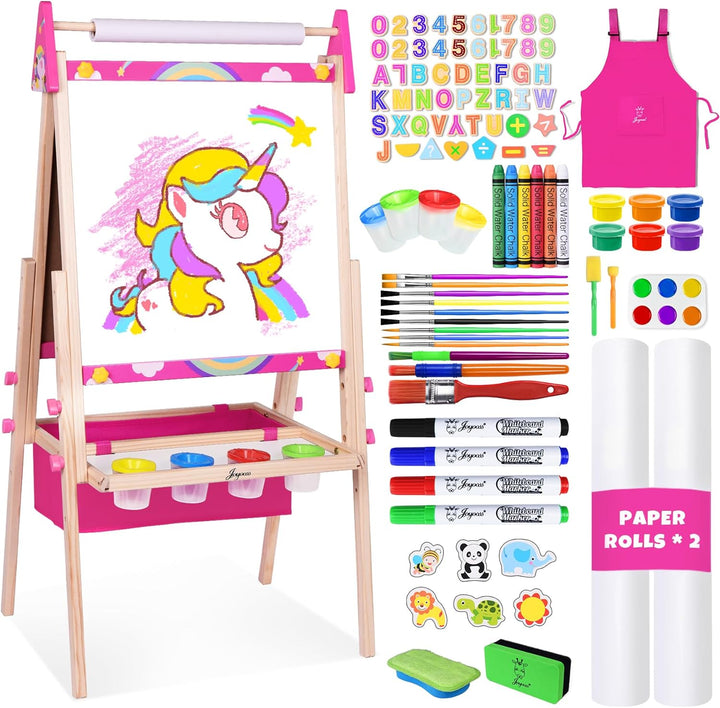 Art Easel for Kids Easel for Toddlers,Adjustable Standing Wooden Toddler Easels Kid Whiteboard & Chalk Board Dry Erase Board,Art Easel for Kids Age 2-4 4-8 9-12 Drawing Easels