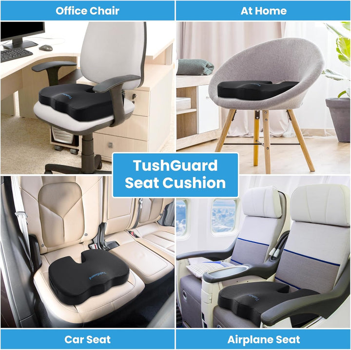 Seat Cushion for Office Chair Memory Foam Non-Slip Cushion Back, Relief Chair Pad, Butt Pillow for Office Chair, Car, Computer Desk, Black