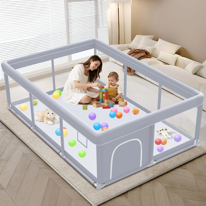 Baby Playpen 50 X 50 Inch Play Pen Playards, Playpen for Babies and Toddlers, Baby Playard for Indoor & Outdoor Active Center Game Fence, with Skin-Friendly Fabric and Soft Breathable Mesh Grey