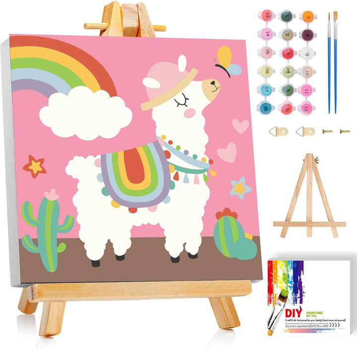 Dog Paint by Numbers Kit for Kids with Frame - Cute Dog Paint by Number for Kids, Kid Painting by Number Kits Age 8-12 for Home Wall Decor 8X8Inch (With Wooden Easel)