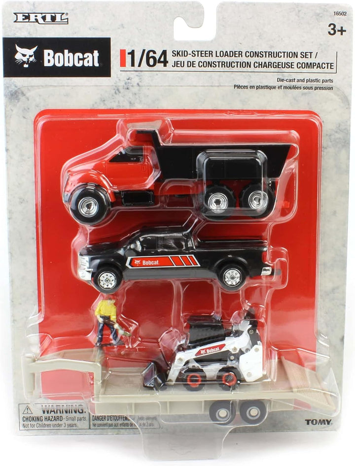 1/64 Bobcat 5 Piece Construction Set with Dump Truck, Gooseneck Trailer, Man & Skid Loader 16502