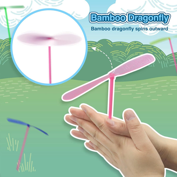 200 Pcs Hand Helicopter Set, 100 Propeller+ 100 Rod Bamboo Dragonfly Helicopter Toy, Aero Props Hand Spinner Flying Disc Launcher Outdoor Toys Flying Party Gift Favors for Kids 8-12,4-6