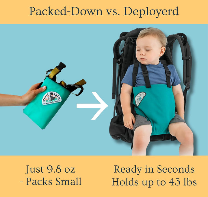 Kids Carrier | Ultra Lightweight Child Carrier for Hiking | Ultra-Compact Kids Carrier to Attach Your Hiking Backpack for Children 1+ Years, up to 43 Lbs Pounds (Light Teal with Gold)