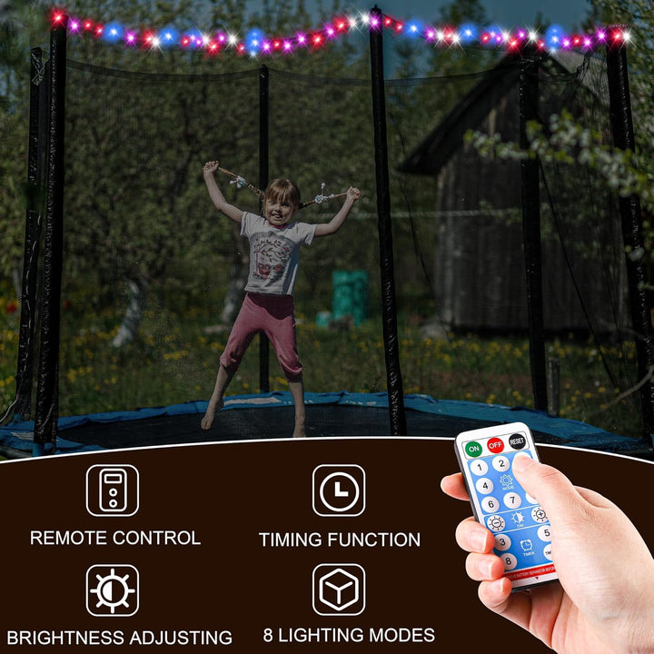 Trampoline Replacement Net 14Ft Trampoline Safety Enclosure Net with Solar Rope Lights Breathable Weather Resistant Trampoline Net for round Frame