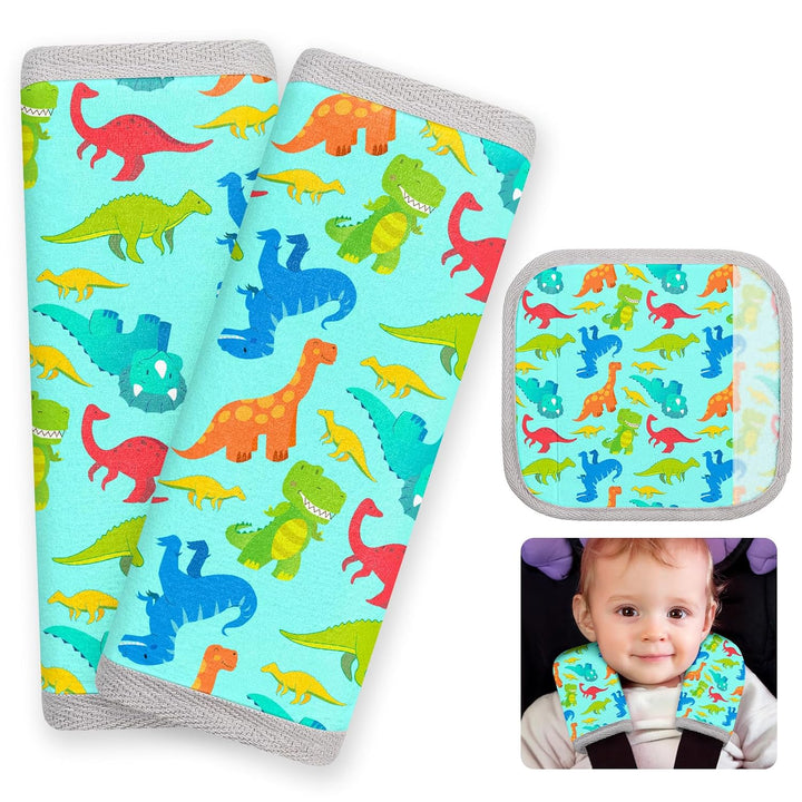 Seat Belt Cover Pad for Baby, Soft Seatbelt Cushion Covers for Kids 2Pcs Car Seat Strap Shoulder Pads for All Car Seats, Stroller, High Chair,Blue Dinosaur