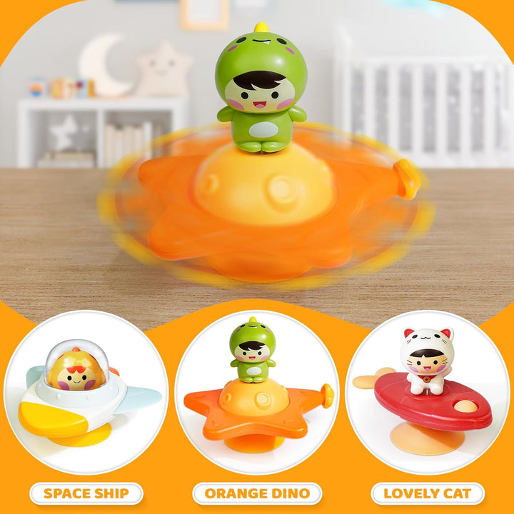 Suction Cup Spinner Toys for 1 2 3 Years Old Boys Girls, Bath Toys for Toddlers 1-3, Travel Toys for Kids Car Rides Flight Trip, Novelty Spinning Top for Baby Gifts