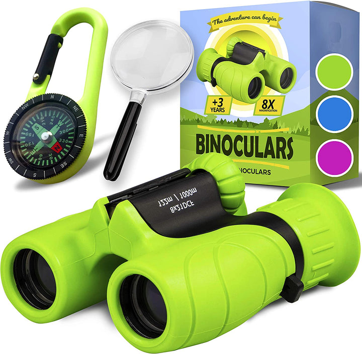Binoculars for Kids, Set with Magnifying Glass & Compass Purple - Perfect Toy for Little Boys and Girls, Kids Binoculars for 3-12 Years Boys and Girls Present for Toddler