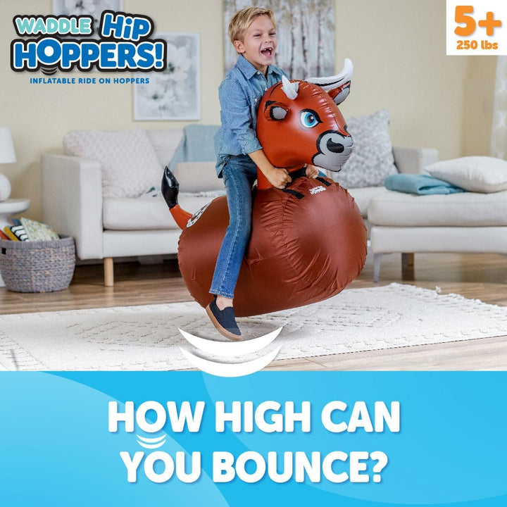 Hip Hoppers Bouncy Hopper Inflatable Hopping Animal Bouncer, Supports up to 250 Pounds, Ages 5 and up (Brown Bull)