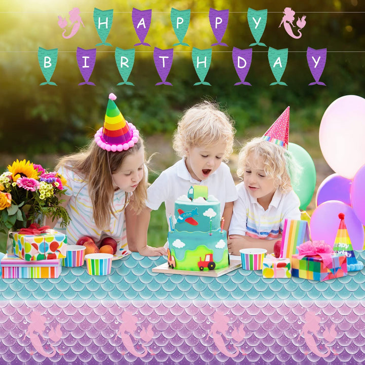 3Pcs Mermaid Birthday Party Tablecloth Decorations,Disposable Plastic Table Cover for Princess under the Sea Baby Shower Themed Kids Birthday Party Supplies,108X54 Inch