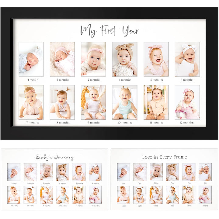 My First Year Photo Frame,12 Months Baby Picture Frame for Newborn Girl,Boy-Baby Shower Gifts Keepsakes,Monthly Baby'S One Year Birthday Milestone,1St Nursery Photo Collage Display Board(Alpine White)