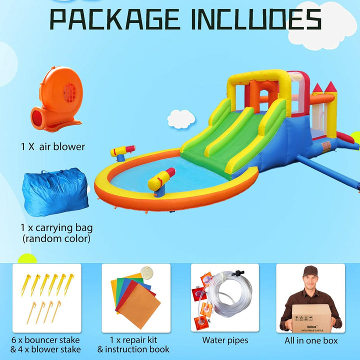 Infiatable Bonuce House with 4 Slides & Large Splash Pool, Water Park with Ultra-Wide Climbing Wall, Jumping, Water Cannons & Surprise Water Sprayers for 3-10 Yr Kids(20.6'Lx9.6'Wx6.4'H)