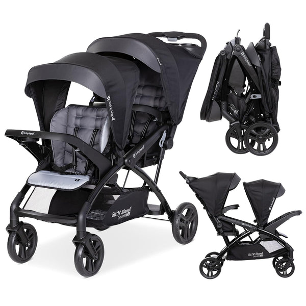 Sit N' Stand Double Stroller & Travel System for Babies & Toddlers, Stormy - Portable, Compact, and Lightweight Foldable Tandem Stroller